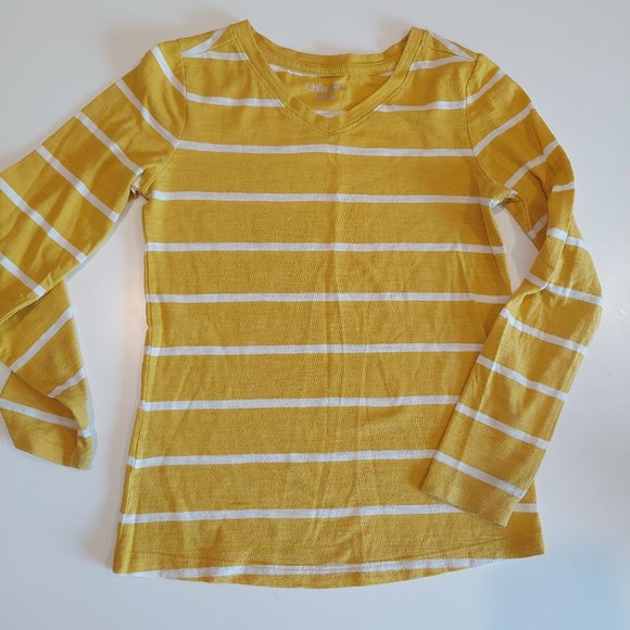 Cherokee | Yellow Gold with White Thin Stripes Long Sleeve Casual Tee Shirt | S - Picture 1 of 5